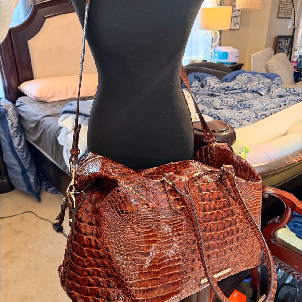 Brahmin Cognac Embossed Croc Leather Tote - Picture 12 of 14